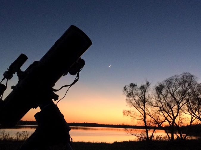 Fortner’s photo of the sunrise at Middle Creek Lake, Colorado, after a night of imaging one of his favorites, the M81 and M82. The mount is an Atlas EQ-G from Orion. The telescope is an 150mm Maksutov-Newtonian from Explore Scientific. 