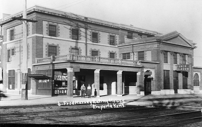 The Harvey House in Emporia served rail passengers during the height of the Santa Fe era, when the community was a key stop for travelers crossing the Midwest and Southwest. 