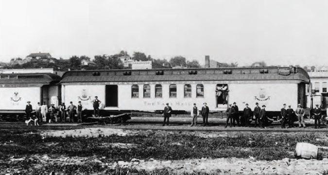 The first railcars equipped to sort mail en route were introduced in 1862.