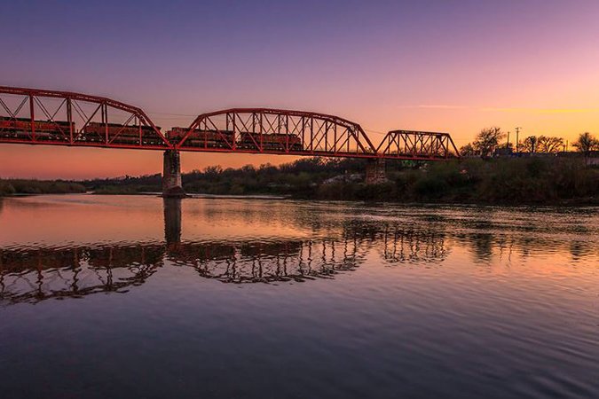 BNSF locomotives operate over the Rio Grande between Eagle Pass, Texas, and Piedras Negras, Mexico.